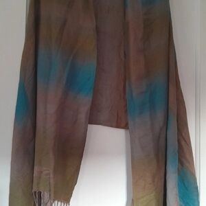 Women's Olive Teal Brown Ombre Pashmina Scarf Wrap